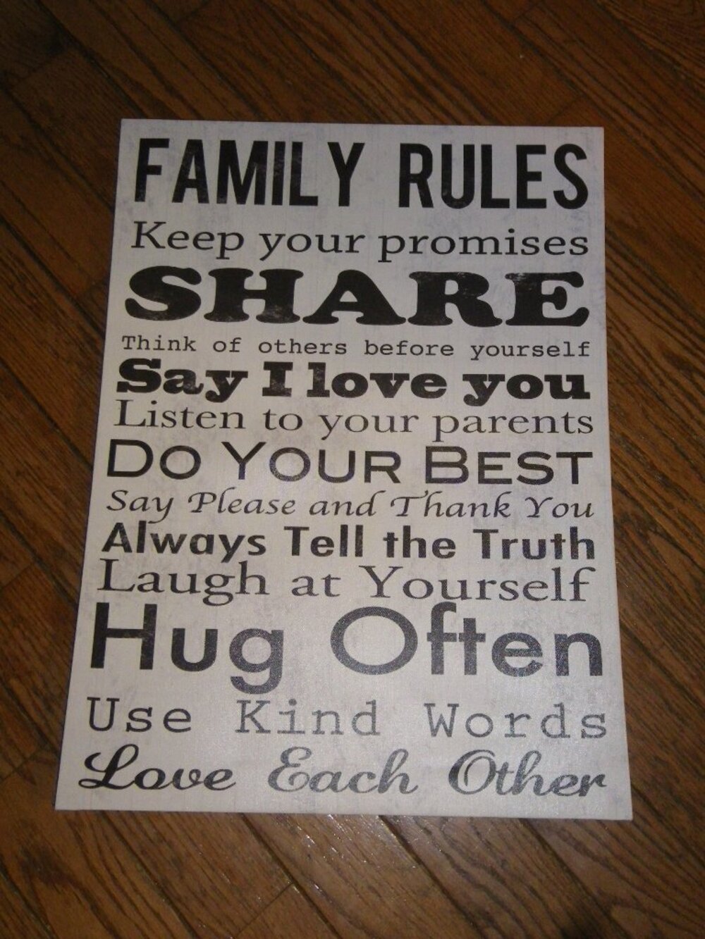 Large “Family Rules” Inspirational Wall Hanging Art Canvas on Wood Frame